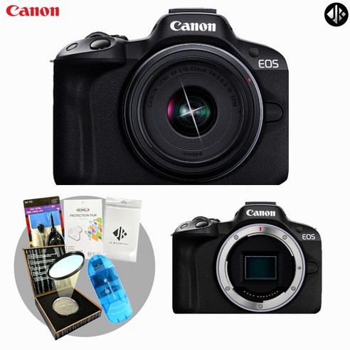 캐논 [포토리뷰이벤트] EOS R50+RF-s 18-45mm IS STM KIT+액정보호필름+융+청소도구+리더기+ MCUV 필터 /WJK, 블랙