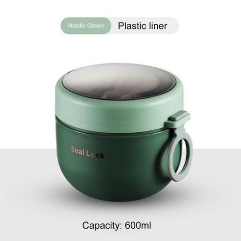전자레인지 가열 절연 수프 보온 용기 식품 마시는 컵 귀여운 모양 과열 방지 낙하 단열 1 개, green  plastic+600ML+AS show