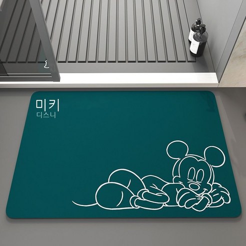 만화 매트 규조토 흡수 욕실 매트 화장실 미끄럼 방지 매트 화장실 입구 규조토 발판, 미키 잘 자. - 에메랄드.