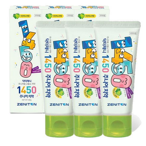 제니튼 닥터제니 1450 고불소 주니어 치약 샤인머스켓향, 3개, 60g