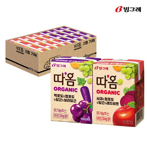 빙그레 따옴 유기농 주스 120ml 사과비트 + 적포도보라당근 기획 - 기타 과일/야채음료 | 쿠팡
