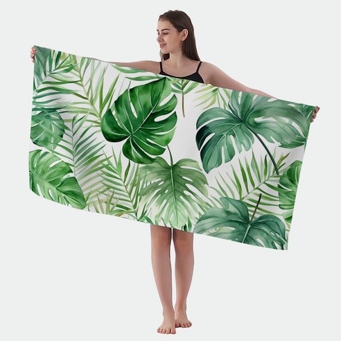 여름 휴가 물놀이 해변 계곡 워터파크 극세사 비치타월 빅사이즈 대형 수건 타올 150cm x 75cm, 1개, 몬스테라