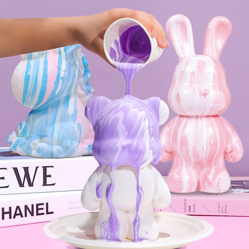 하루클래스 DIY 커스텀 저금통 푸어링 플루이드 아트 키트 토끼, 1개, 유니콘 × 핑크