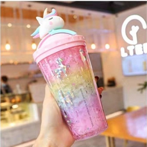 크리에이티브 유니콘 아이스컵 러블리 시크 물컵 그라데이션 스무디 컵, 핑크색_450ml