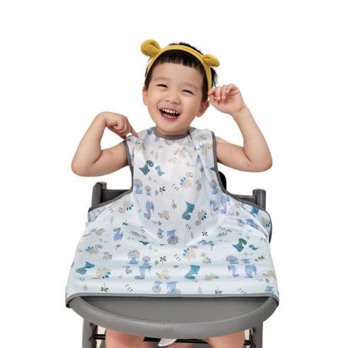 벨베이비 식탁일체형 방수 턱받이 나시 부분커버, (리뉴얼)스카이블루 다이노, 1개, 1개