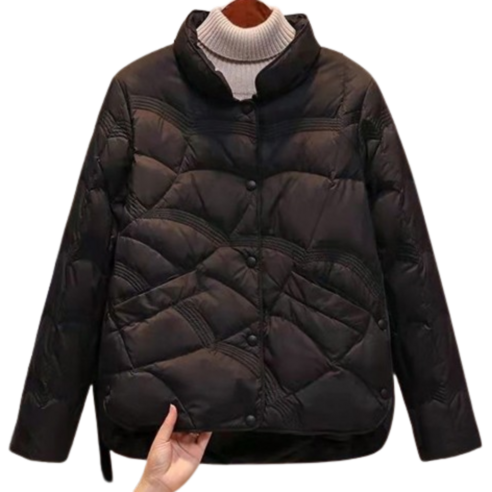 따뜻하고 세련된 라운딩 경량 숏카라 여성패딩