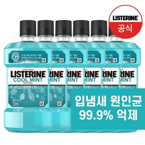 리스테린 쿨민트 구강청결제, 250ml, 6개