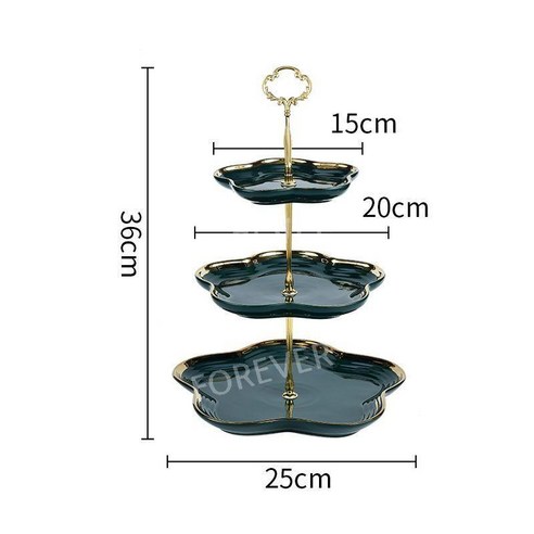 케이크접시 3단 그릇 플레이트 호텔 디저트 과일, 녹 매화 3층 원관금, 1개