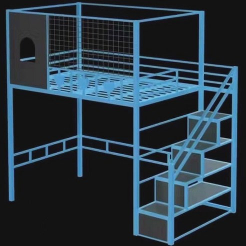 벙커침대 단단한 원룸 수납 2층 이층침대 철제 성인, 파란색오른쪽사다리/맞춤형
