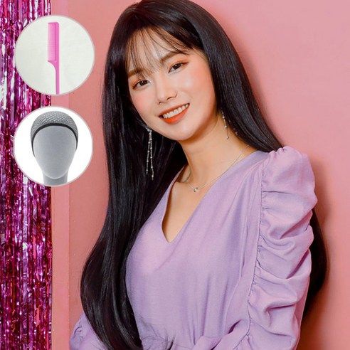 가발매니아 롱C컬펌 62cm 더 썸 위그 통가발 전체가발 웨이브 (하이소프트사)+가발망1개+꼬리빗 1개, 내츄럴블랙