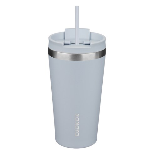 BJPKPK 누수 방지 스테인리스 스틸 보온병 빨대 포함, 1개, 모노크롬 헤이즈 블루, 530ml