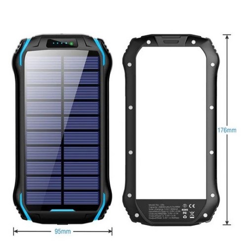 휴대용 태양광 보조배터리 충전 보조베터리 외부 배터리 충전기 강력한 LED 조명 이중 USB 전원 3 가지 방어 26800mAh