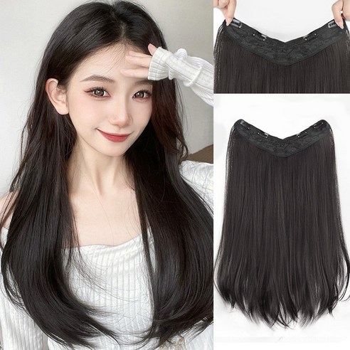 걸스코코 긴생머리 붙임가발 헤어피스 반가발 풍성한 C컬 붙임머리 부분가발, 45cm(라이트브라운), 1개