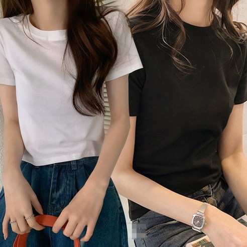 주디앤 여성 얼웨이즈 여름 베이직 라운드 넥 슬림핏 반팔 티셔츠 2개 세트 
의류