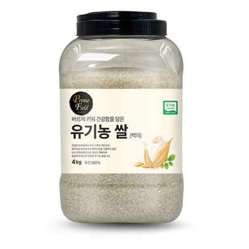 Prime Field 2023년산 햅쌀 유기농 쌀 백미, 4kg, 1개