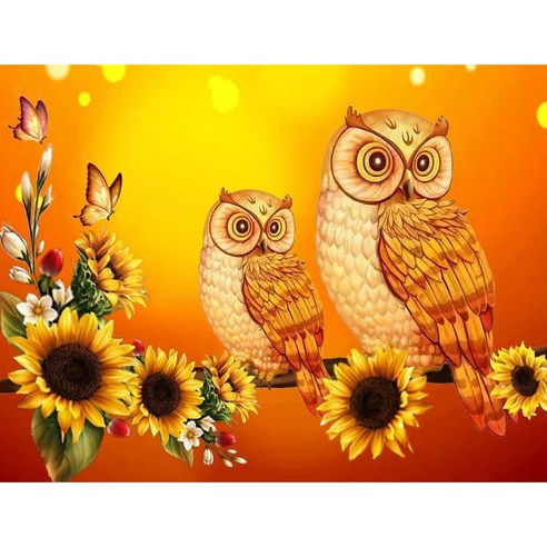 MJS 보석십자수 50x40cm (캔버스형) DIY 세트 MJ8, F10 - 황금부엉이 아기랑 아빠, 1세트