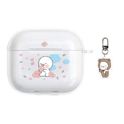 에어팟3 일체형 옴팡이 큐링 열쇠고리 키링 투명 클리어 하드 케이스, 하트퐁당, 에어팟3 키링 투명 케이스