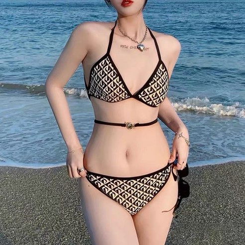 루나글램 패턴 비키니 허리 포인트 호캉스 여자 비치웨어, 허리 끈 패턴 비키니