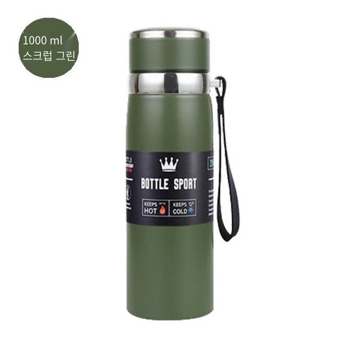 스테인리스 보온병 대용량 남성과 여성 성인 비즈니스 컵 보온병 컵 차 컵 사무실 홈, 1000 Ml 젖빛 녹색, 하나