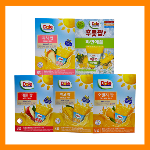 Dole 돌 후룻팝 피치팝(8개입)x8팩/100%과즙/무배, 496ml, 64개