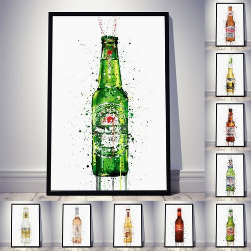 다채로운 맥주 병 낙서 아트웍 캔버스 벽 아트 페인트 인쇄 방 장식, E, 16X24인치/(42X60)cm없음프레임