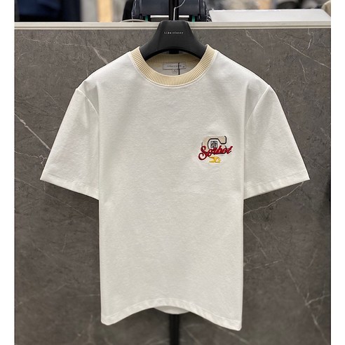 리버클래시 24S/S 아이보리 넥라인 배색 오버핏 반팔 티셔츠 (LKS41356)