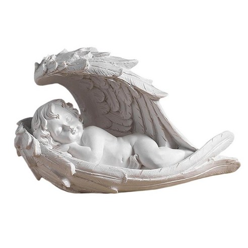수지 천사 Cherub 입상 홈 정원 천사 동상 실내 조각 선반 수집 가능한 입상 장식품 드레싱 테이블 목걸이 링 보관, 화이트