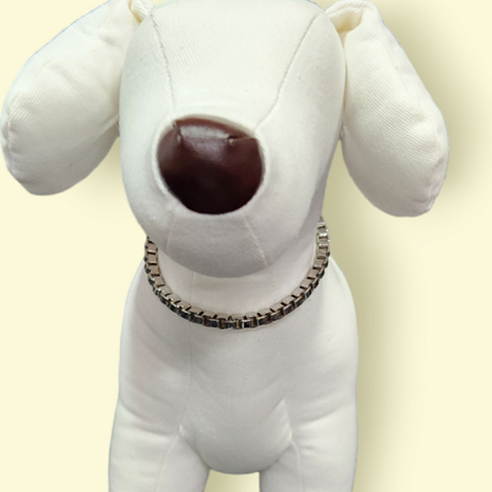 반려동물 목걸이 스퀘어 체인 강아지목걸이 선물, 실버, 1개