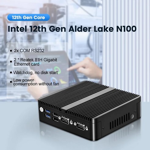 산업용 팬리스 Topton 미니 컴퓨터 알더 레이크 N100 J6413 쿼드 코어 듀얼 LAN 2 COM NVMe 윈도우 11 3x4K UHD HTPC PC 12 세대, 없음, 16.4GB DDR4 128GB NVMe Intel