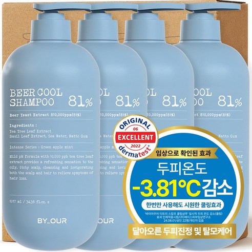 바이아우어 맥주효모 81만PPM 단백질 쿨 탈모 샴푸, 1017ml, 4개