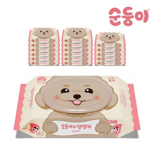 순둥이 댕댕이 강아지물티슈 베이직 휴대 캡형 20매 18팩, 상세 설명 참조