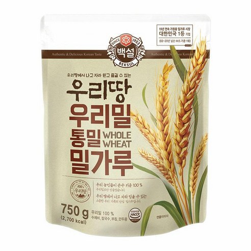 CJ 우리밀 통밀 밀가루 750g, 32개