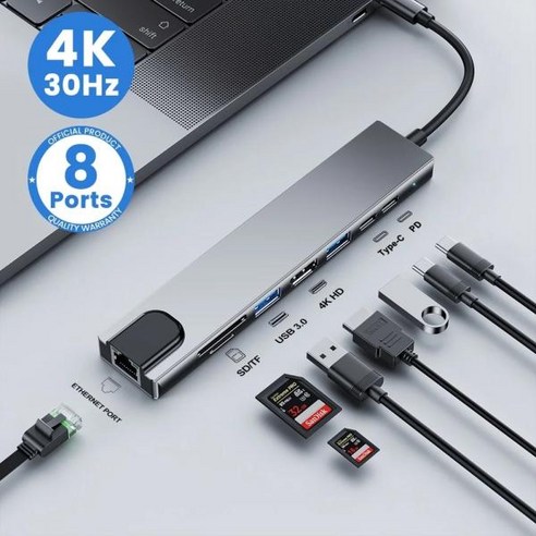 썬더볼트3 도크 맥북에어 5 핀 7-in-1 usb c 분배기 3.1 -c HDMI 4K Thunderbolt 3 도킹 스테이션 노트북 어댑터 PD SD TF RJ45 Macboo, 6.11 in1 PD RJ45, [06] 11 in1 PD RJ45