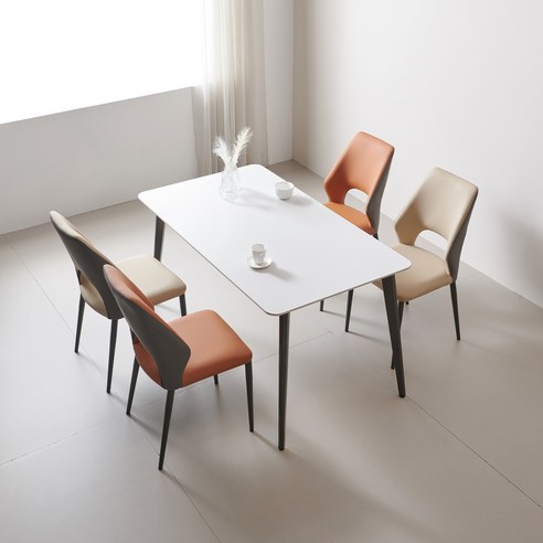 하루 포세린 세라믹 4인 식탁세트 1400 크림+오렌지 의자4개 IKHR5