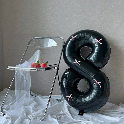 숫자풍선 생일풍선 대형 리본 생일파티용품 이벤트, 8, 블랙(+핑크리본)