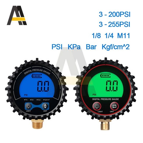 3차원측정기 다이얼게이지 스텐줄자 디지털줄자 디지털게이지 자동차 오토바이용 디지털 타이어 압력 게이지 고정밀 백라이트 LCD 디스플레이 구리 나사 공기압 3-255PSI, Blue 3