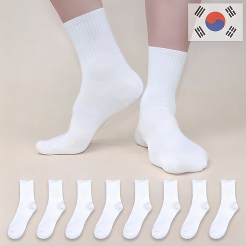 비바슈슈 남성용 쫀쫀한 목 긴 무지 중목 양말 8켤레 (250~270mm) 남자흰양말 비바슈슈 남성용 쫀쫀한 목 긴 무지 중목 양말 8켤레 (250~270mm) 남자흰양말