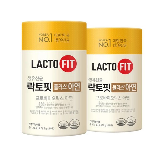 종근당건강 락토핏 생유산균 플러스 아연 60포 x 2팩, 플러스아연 60포x2통, 2개
