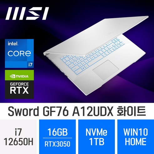 게이밍노트북 MSI GF시리즈 Sword GF76 A12UDX 화이트, WIN10 Home, 16GB, 1TB, 코어i7