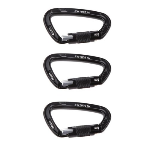 3pcs D 모양 24KN/5300lbs 알루미늄 자동 잠금 카라비너 ​​등반 구조, 블랙, 7075 항공 알루미늄