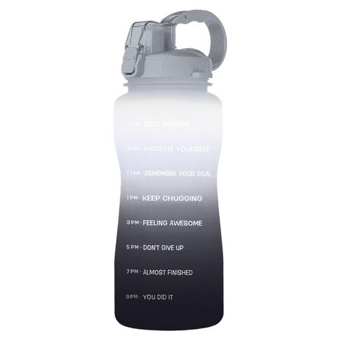 시간 표시가 있는 스포츠 마시는 병 2.2L 물병 대형 물 주전자 체육관 병 동기 부여 물병, 흰색에서 검은색으로, 12.6x4.3인치, PETG 실리콘