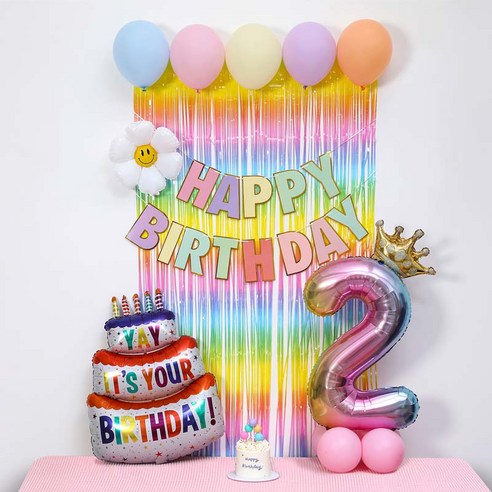 [피앤비유니티]스마일데이지 풍선스탠드 생일장식커튼세트 펌프포함, 1세트, 03-2)숫자기본형 마카롱커튼세트2
