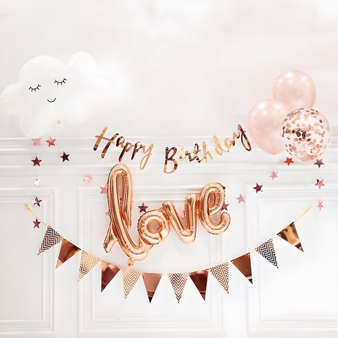 올리브파티 생일파티 용품 구름 홈파티세트, 로즈골드, 1세트
