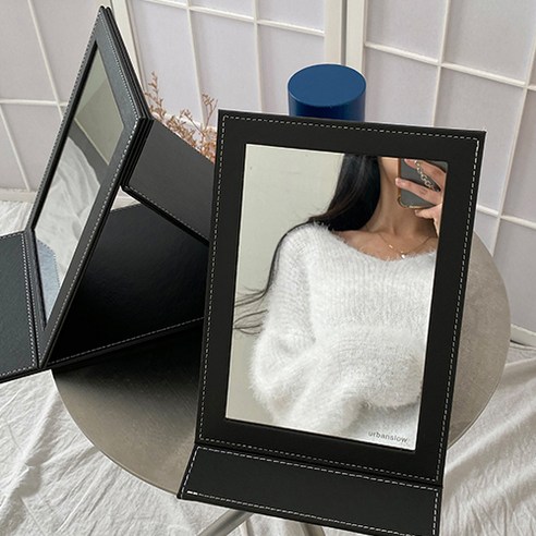 루끌리 접이식 휴대용 탁상 거울 집들이 개업선물, 대형_블랙민무늬