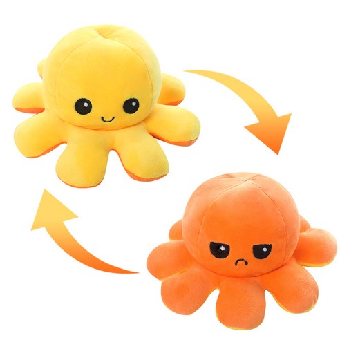 KC인증 양면 리버시블 반전 애착인형 20cm 총 19종, 주황/노랑, 문어인형, 1개