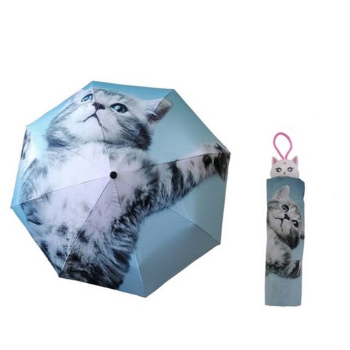 유니크 아트 양산 우산 남 여 공용 예술 접이식 장우산 양산 / 귀여운 고양이 개 머리 그림 안티 uv parosal 방수 남자 크리 에이 티브 멋진 고양이 파라과스 선물