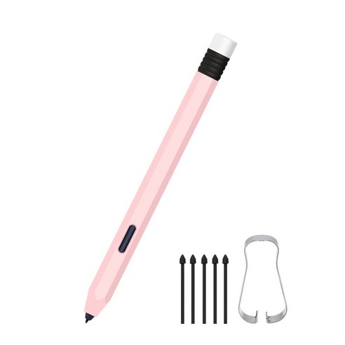 갤럭시 탭S7/S7플러스/S7FE S펜 연필 케이스 + 펜촉 5개입(핀셋 포함), 핑크-화이트