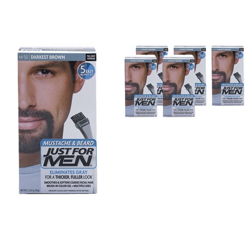 저스트포맨 Just For Men 머스태쉬 앤 비어드 페이셜 헤어 브러쉬-인 컬러 14g, M-50 Darkest Brown, 6개