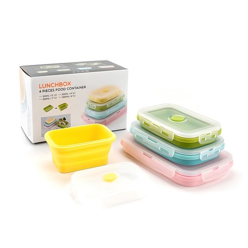 카페로메오 실리콘 밥팩 접이식 용기 4종, 1세트, 350ml + 500ml + 800ml + 1.2L