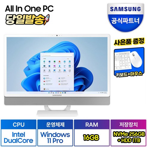 삼성 일체형PC 올인원PC DM530ADA-L15A(인텔 듀얼코어 60.5cm WIN11 Pro 16GB NVMe 256GB SSD + 1TB HDD)